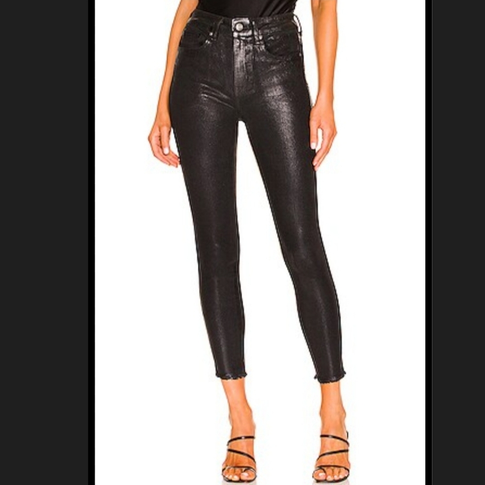 We the Free FP Coated Fray Shimmer Skinny Party Jeans 28 Black